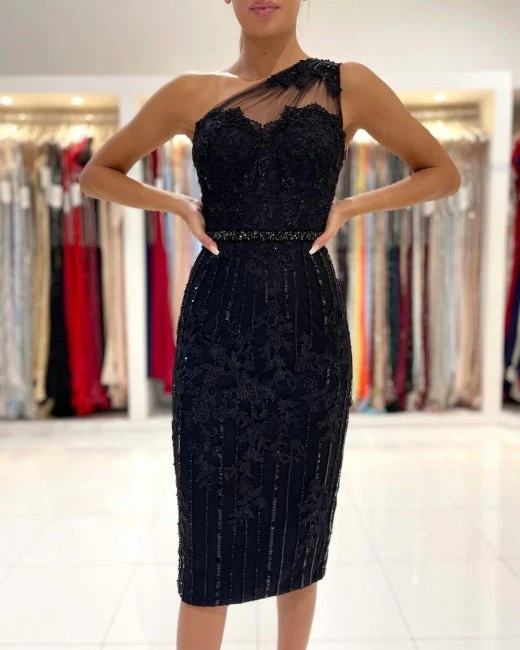 Beautiful Black Short Prom Dress Lace Appliques Online - Image 3