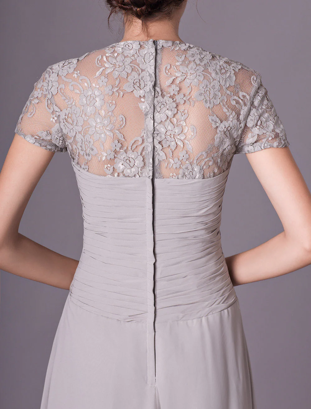 Glamorous Evening Dresses Silver Lace Short Sleeve Formal Gowns Chiffon Pleated Floor Length Mother Of Bride Dress - Image 10