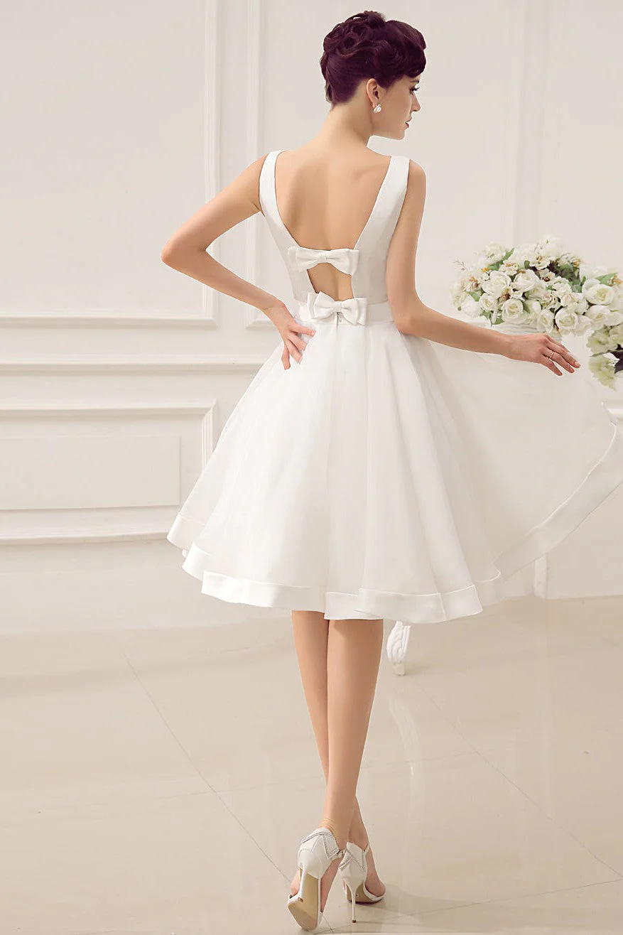 Exclusive Short Wedding Dress Retro Bridal Dress Bateau Sleeveless Reception Bridal Gown - Image 5
