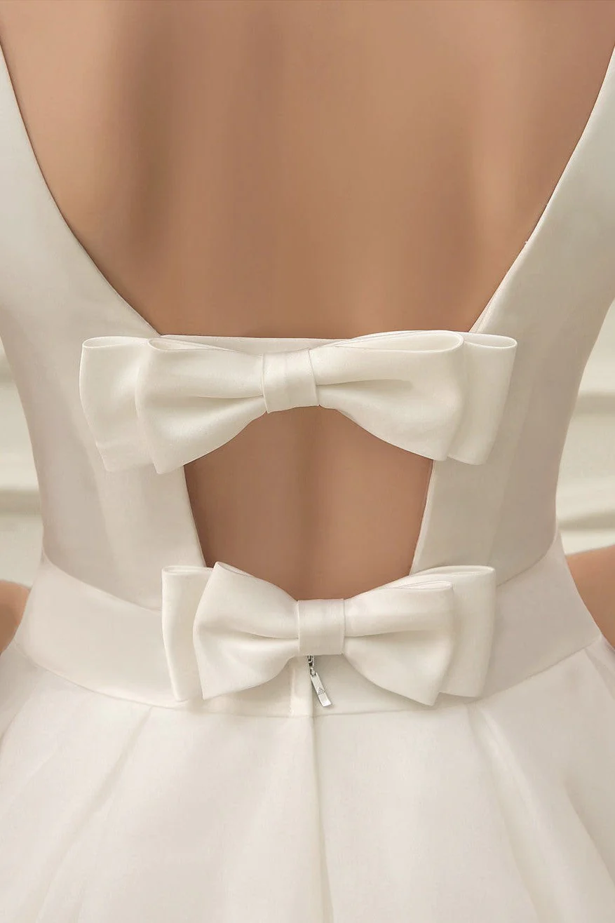 Exclusive Short Wedding Dress Retro Bridal Dress Bateau Sleeveless Reception Bridal Gown - Image 7