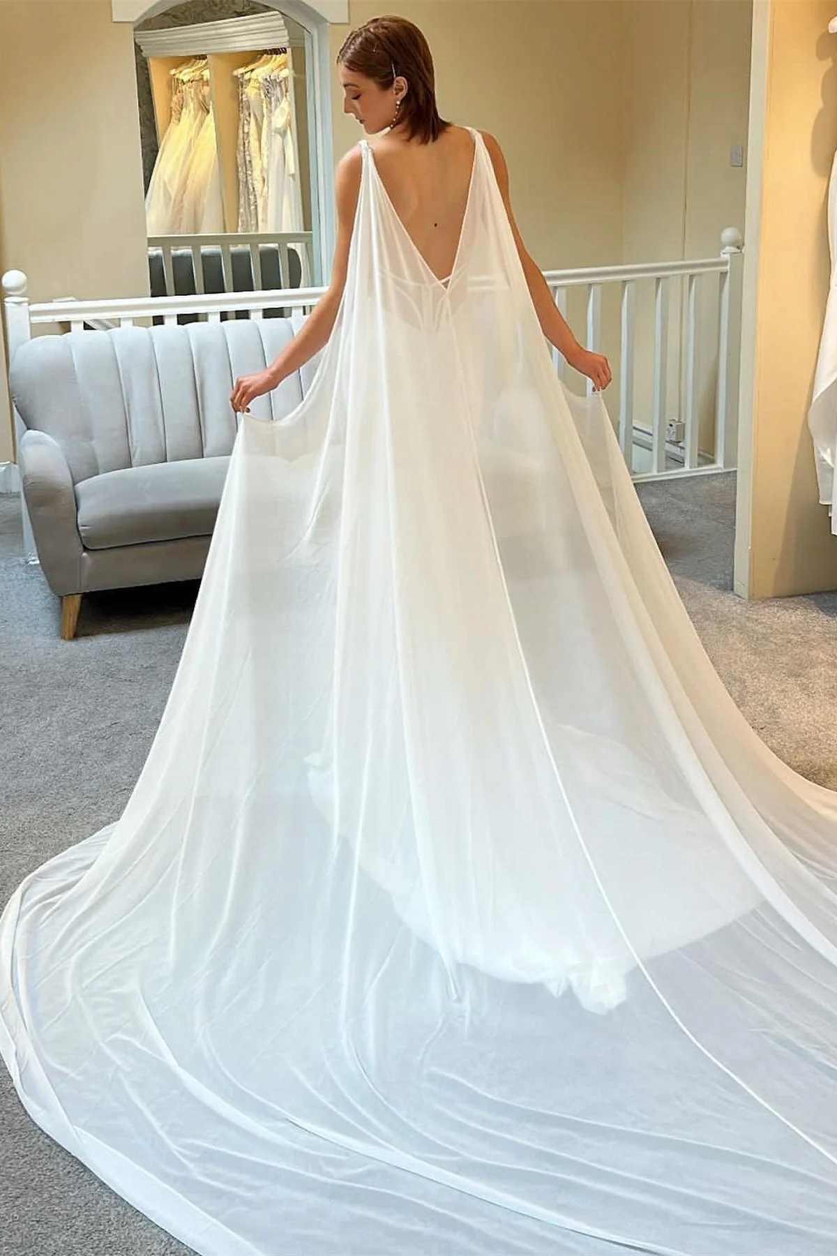 Exquisite Straps Satin V-Neck Mermaid Wedding Dresses Sleeveless Open Back With Ribbons - Image 2