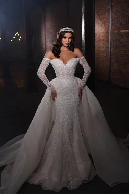 Ballbella Extravagant Lace Mermaid Wedding Gowns with Sleeves Off-the-shoulder - Image 2