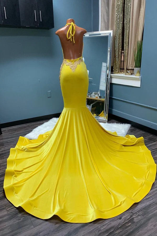 Chic Sleeveless Halter Backless Mermaid Prom Dress - Image 2