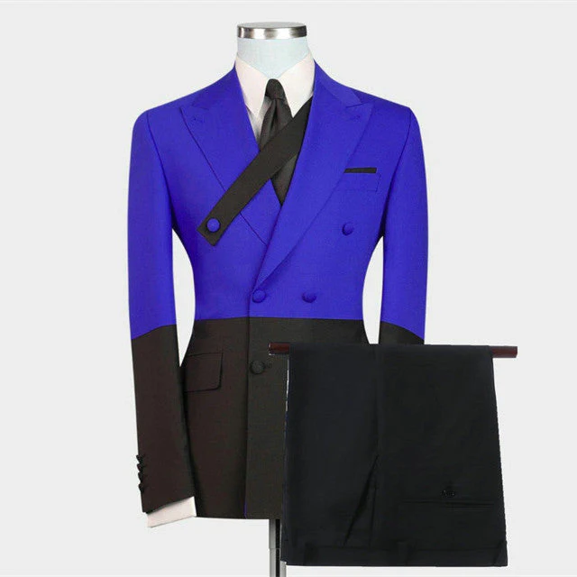 Modern Royal Blue Double Breasted Peaked Lapel Men's Prom Suits Online - Image 2