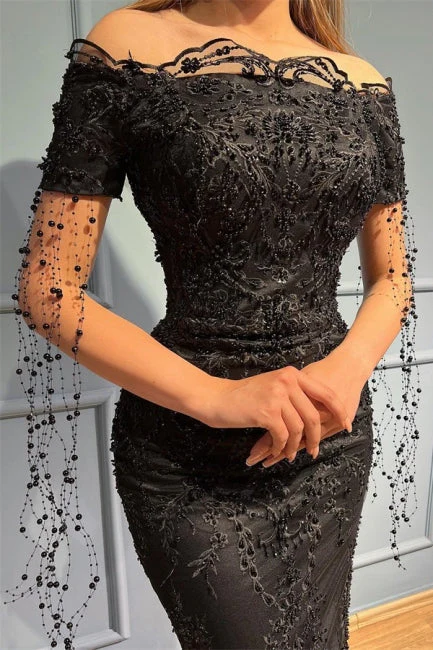 Chic Black Strapless Off the Shoulder Evening Prom Dresses - Image 2