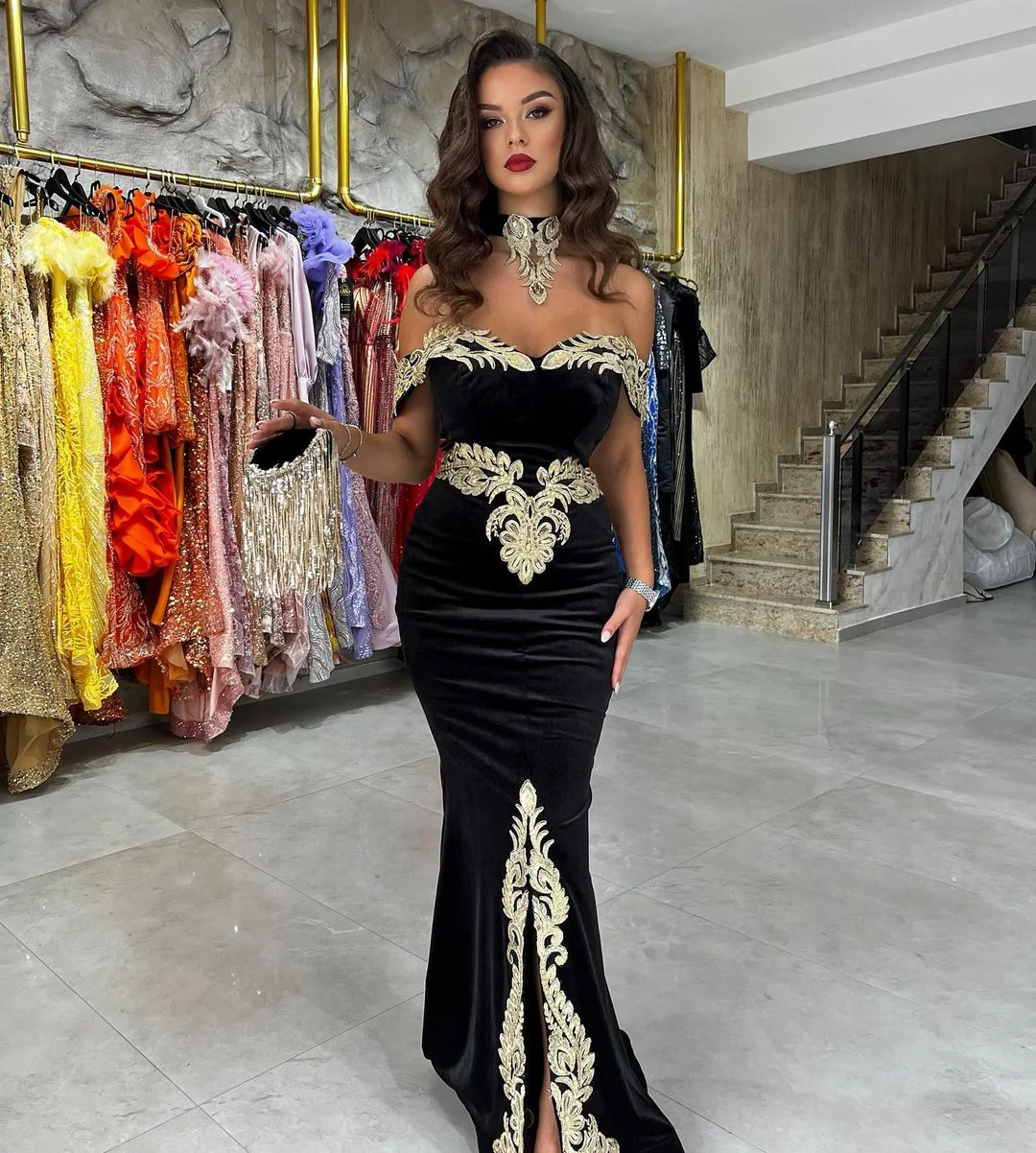 Chic Off-the-Shoulder Mermaid Black Prom Dresses with Appliques - Image 6
