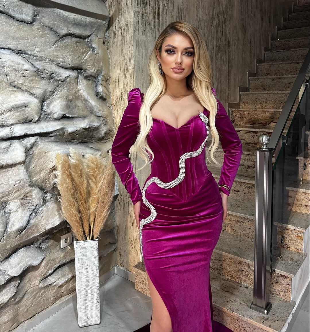 Chic Sweetheart Long Sleeves Mermaid Prom Dresses Long Slit Online - Image 2