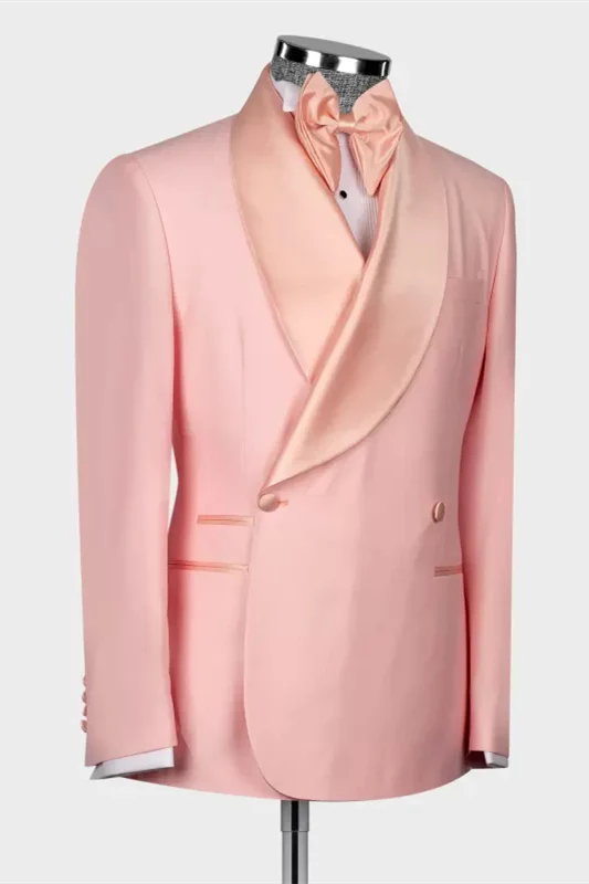 Fancy Pink Shawl Lapel Double-Breasted Wedding Suit - Image 2