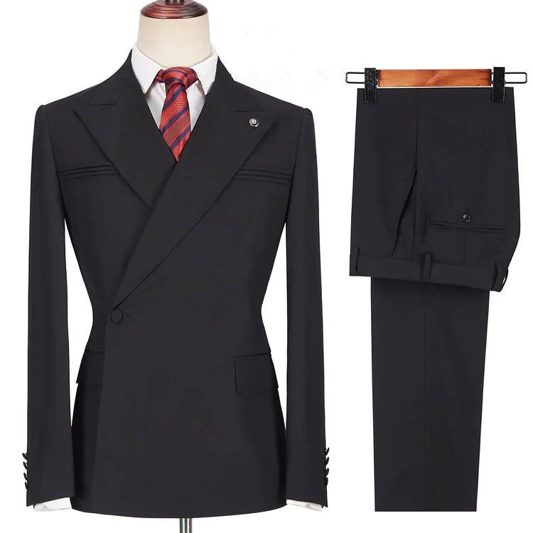 Fashion Black Peaked Lapel Slim Fit Men Marriage Suits - Image 3
