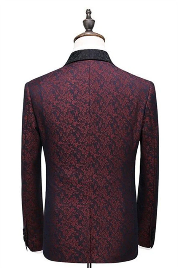 Designer Men's Suits Burgundy Check Design Prom Suits Three Pieces One Button Formal Tuxedos - Image 2