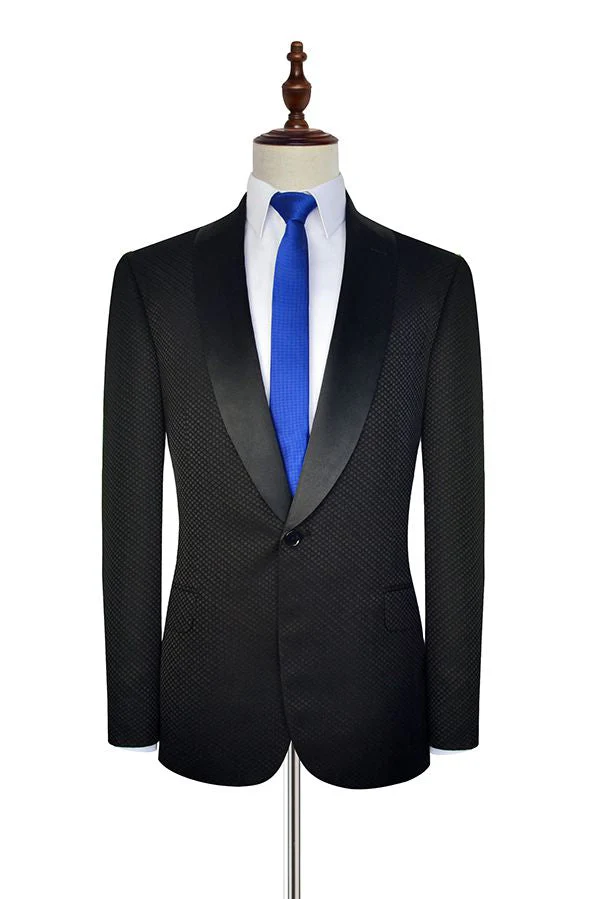 Fashion Small Check Pattern Jacquard Wedding Suits for Groom Black Mens Marriage Suits - Image 3