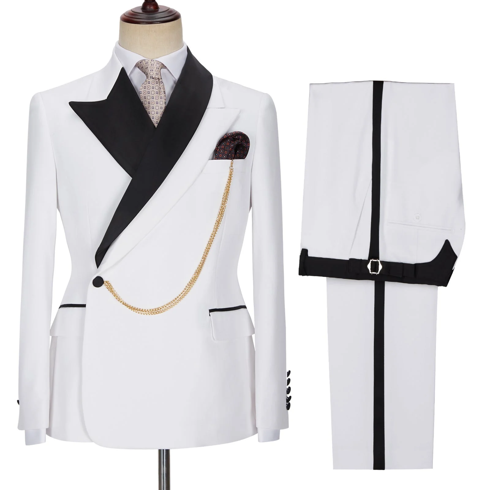 Fashion White Peaked Lapel Bespoke Wedding Suits for Men - Image 2