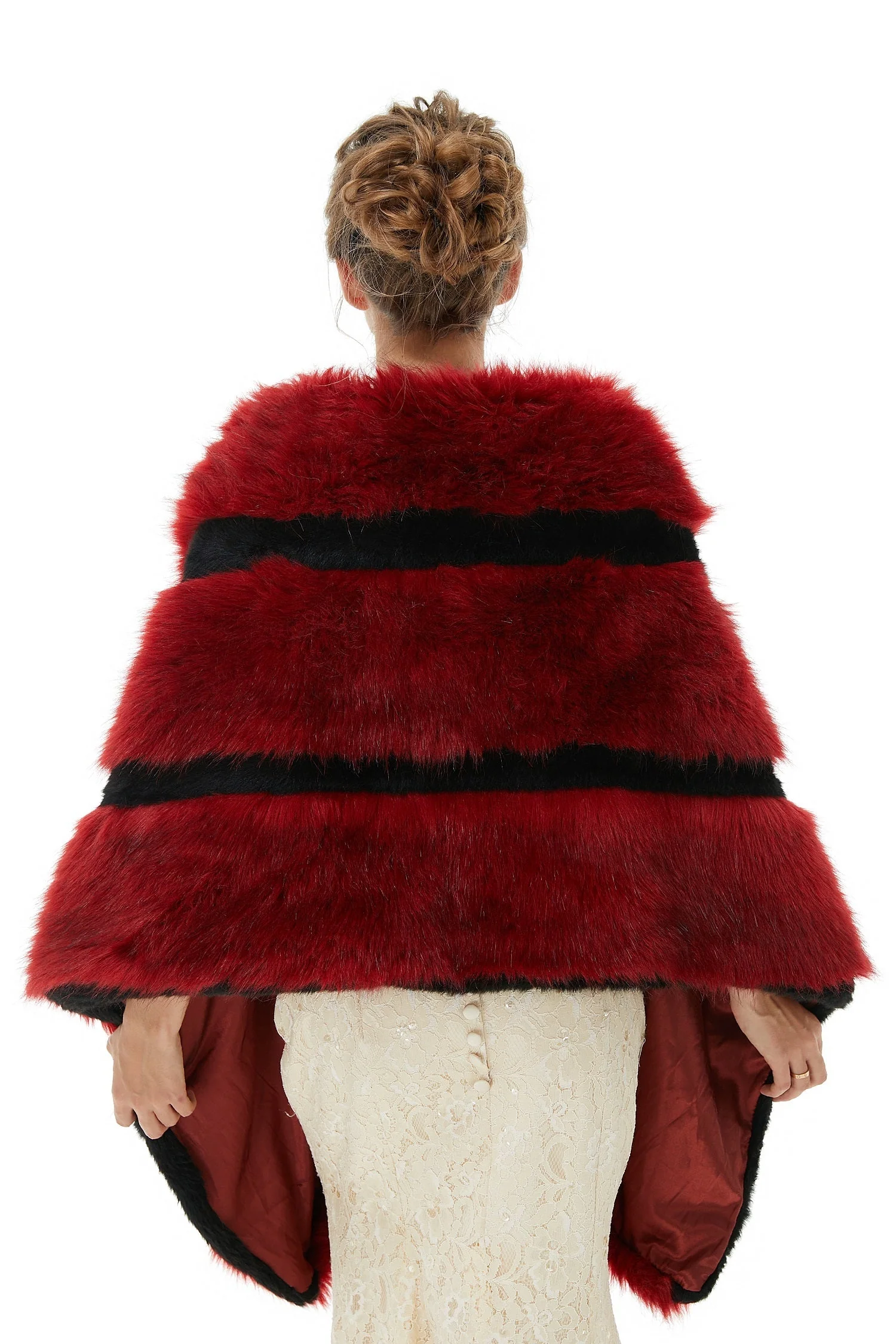 Faux Fur Burgundy Wedding Shawl Fluffy Bridal Wrap Shrug - Image 3