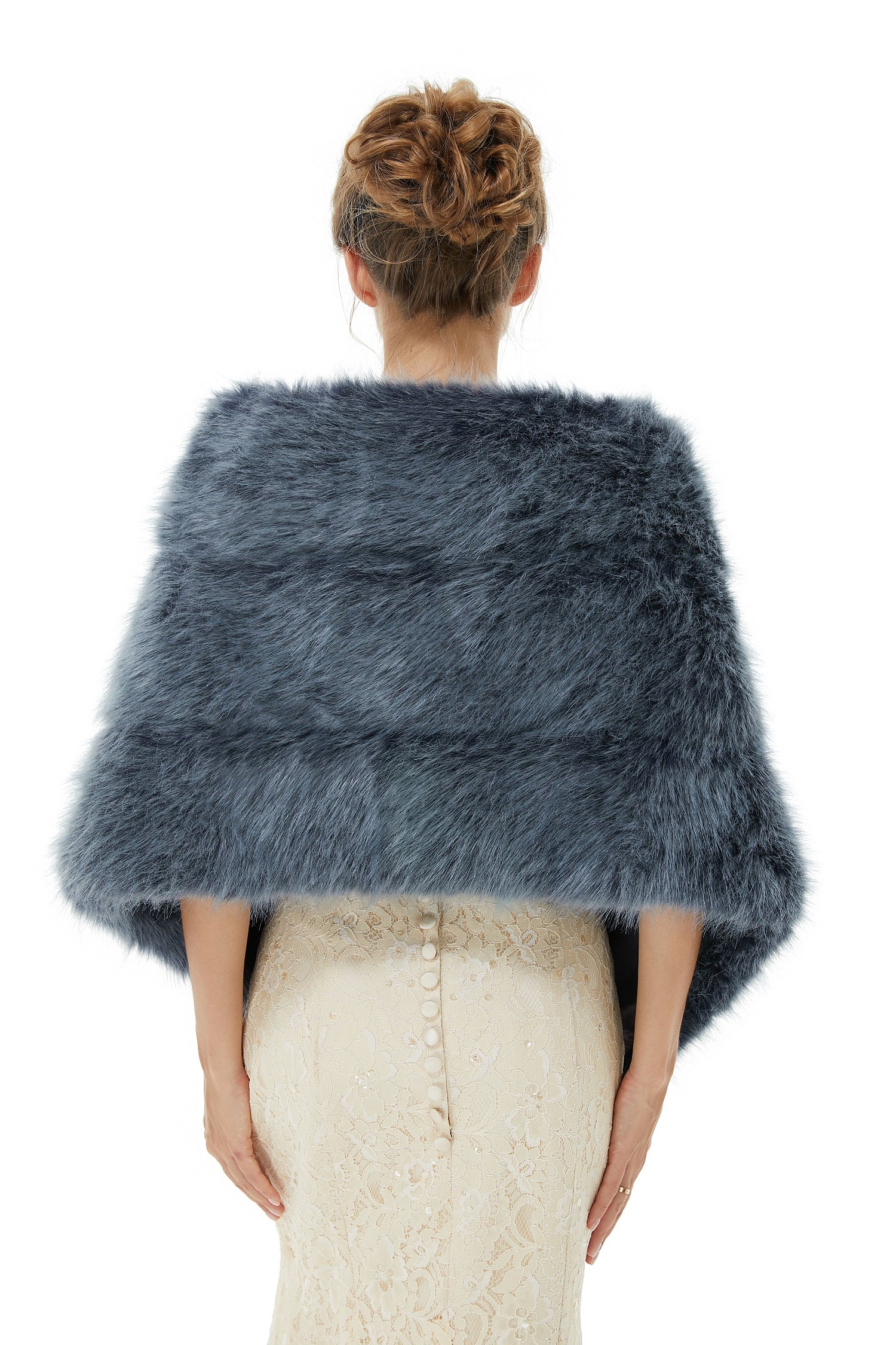 Faux Fur Jacket Women Navy Winter Wrap Shawl Poncho Cape Coat - Image 3