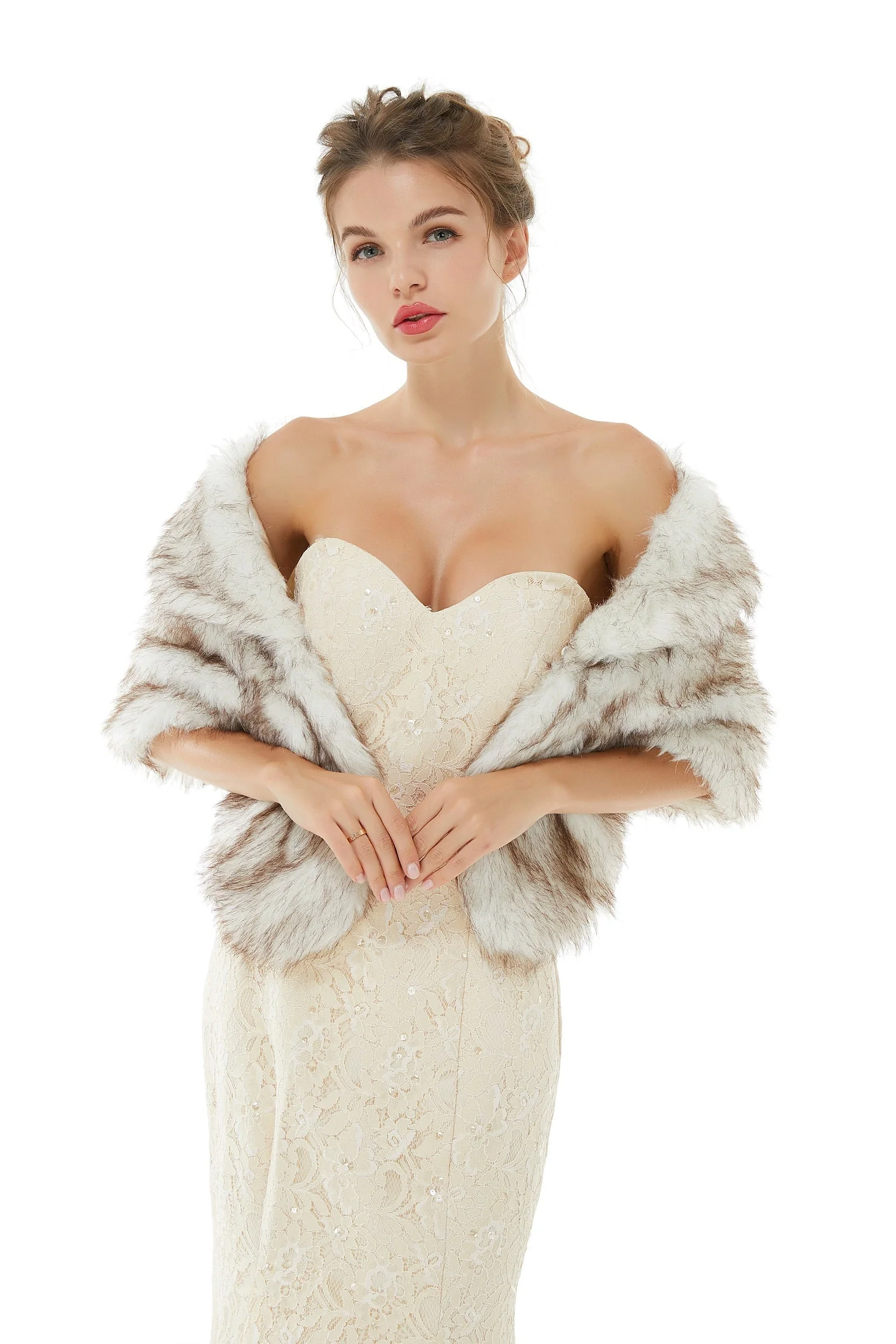 Faux Fur Jacket Women White Wrap Shawl Winter Cover Ups - Image 4
