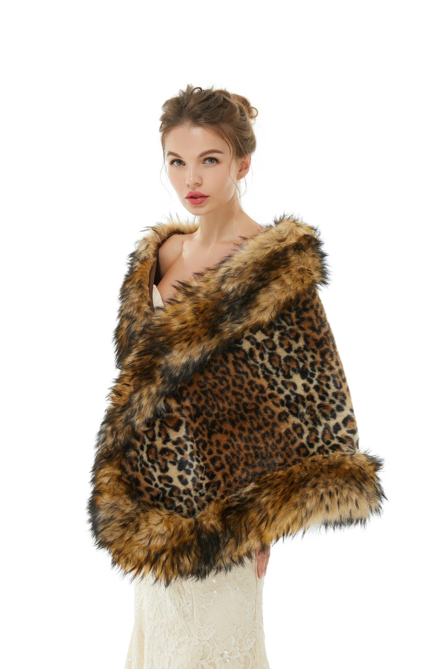 Faux Fur Stole Wedding Angora Bridal Leopard Winter Wrap - Image 2