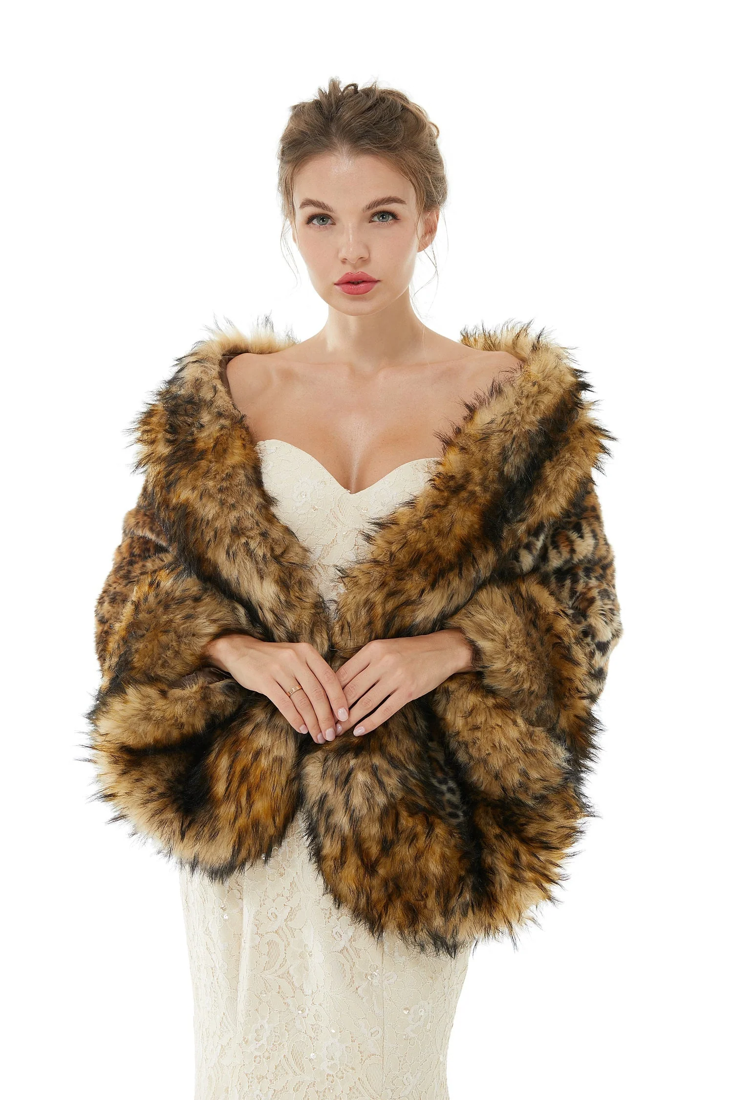 Faux Fur Stole Wedding Angora Bridal Leopard Winter Wrap - Image 4