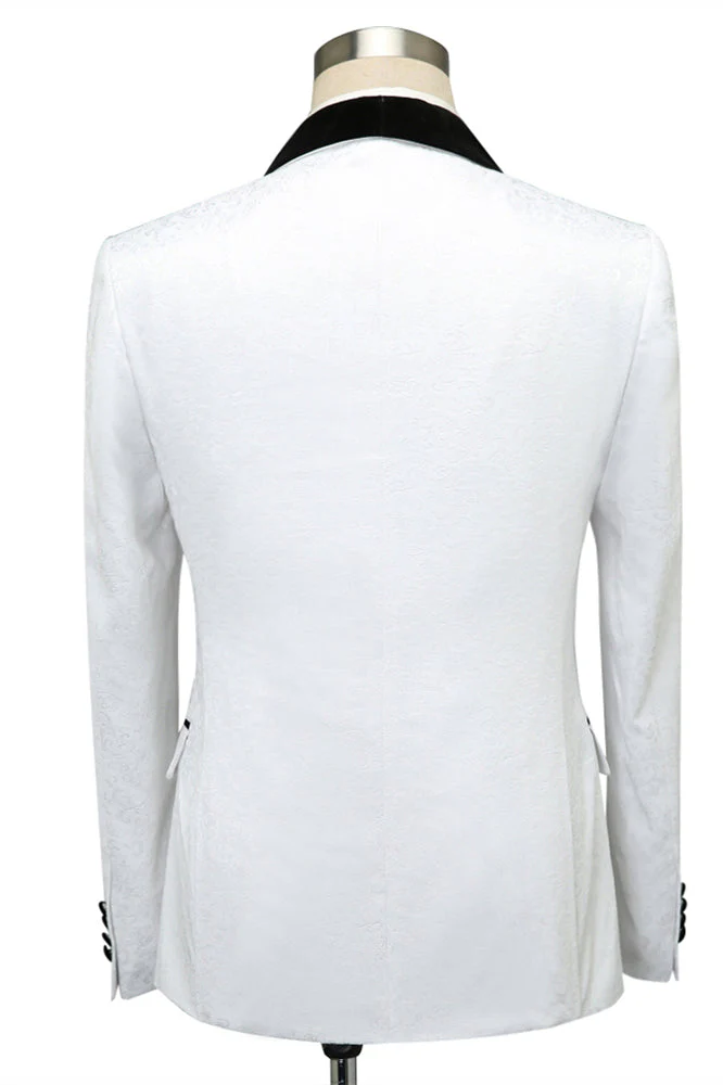 Fernando White Jacquard One Button Wedding Men Suits with Black Lapel - Image 2