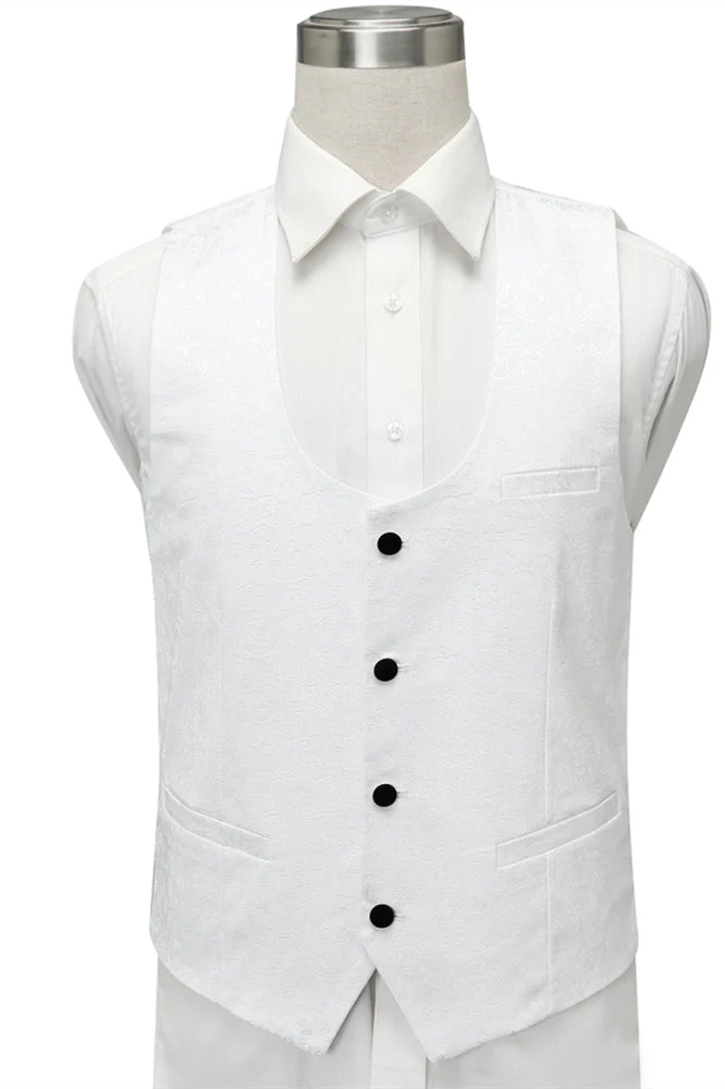 Fernando White Jacquard One Button Wedding Men Suits with Black Lapel - Image 4