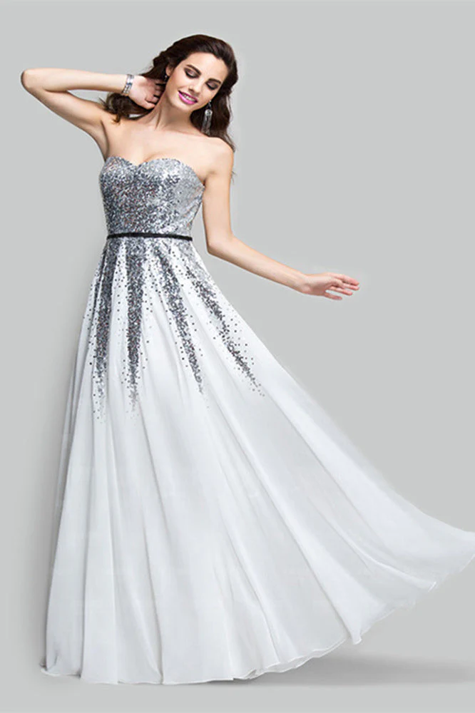 Floor Length A-line sweetheart sequined sleeveless mother's dress - Image 3