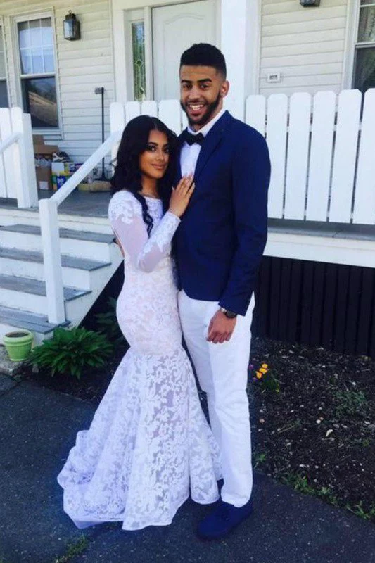 Floor Length Mermaid Long Sleevess Scoop Applique Lace Wedding Dresses - Image 3