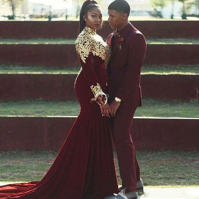 Gabriel Burgundy Slim Fit Notched Lapel Prom Outfits for Guys - Image 2