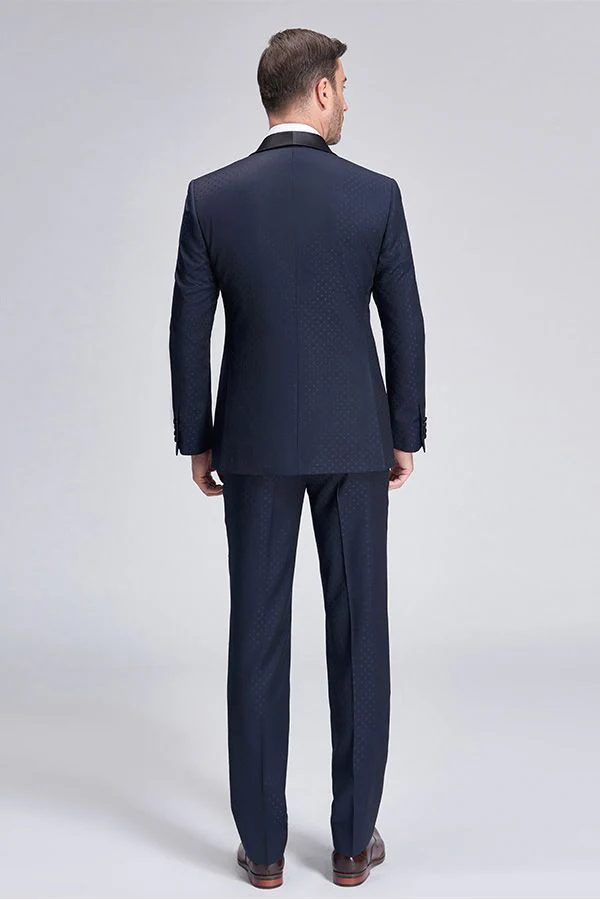 Chic  Blue Dots Shawl Lapel Wedding Tuxedos Dark Navy Wedding Suits for Men - Image 4
