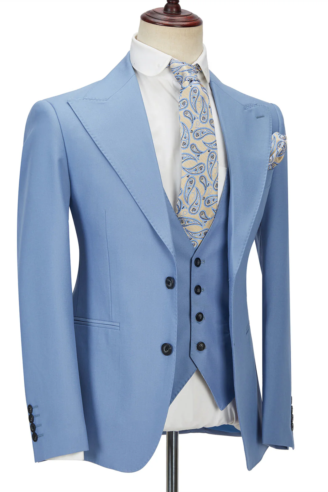 Chic  Blue Peak Lapel Men's Suit 3 Piece Men's Formal Suit without Flap - Image 2