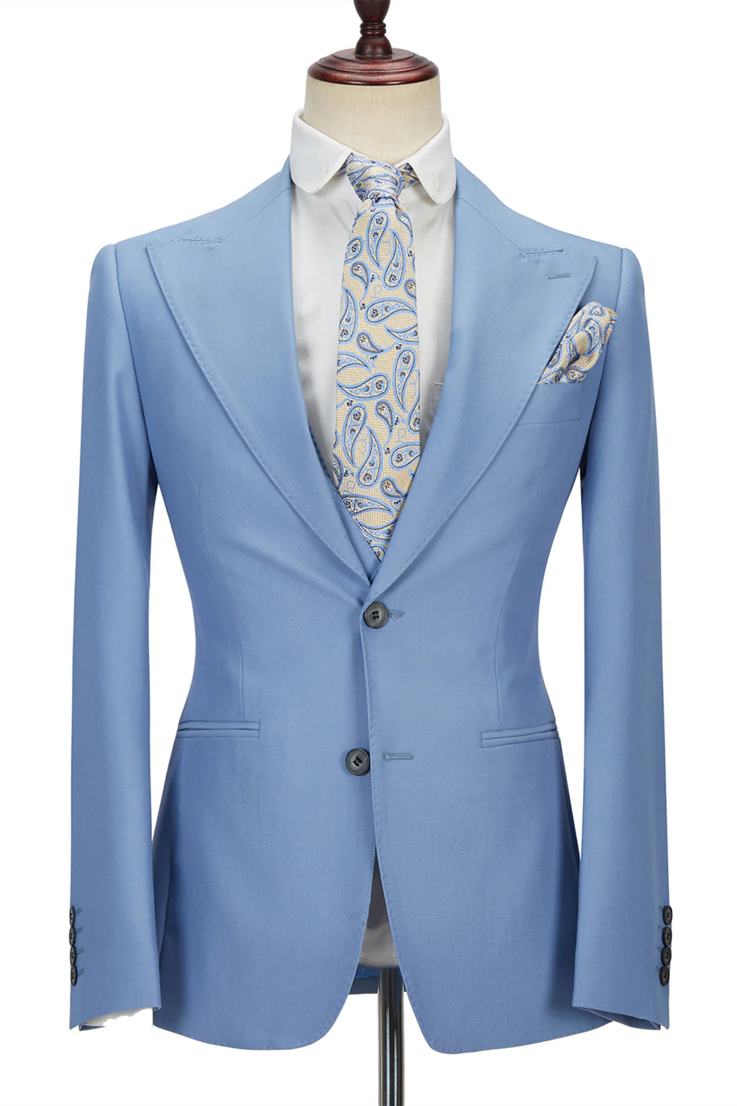 Chic  Blue Peak Lapel Men's Suit 3 Piece Men's Formal Suit without Flap - Image 4