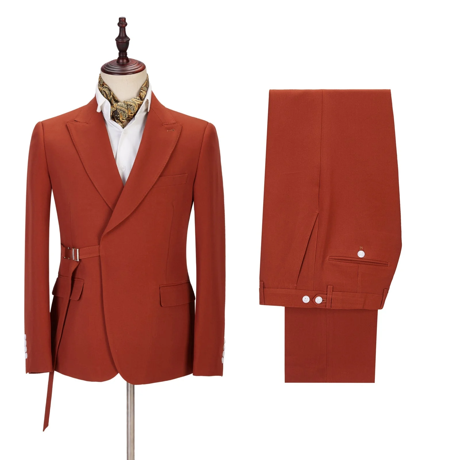 Classy Peaked Lapel Slim Fit Orange Men Suits for Casual - Image 3