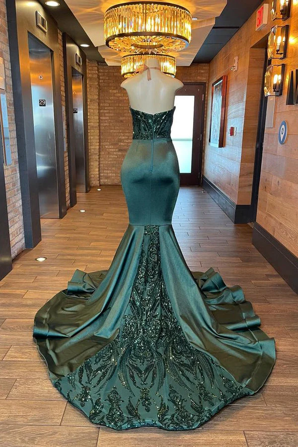 Glamorou V-Neck Sleeveless Halter Mermaid Prom Dress With Beading - Image 4