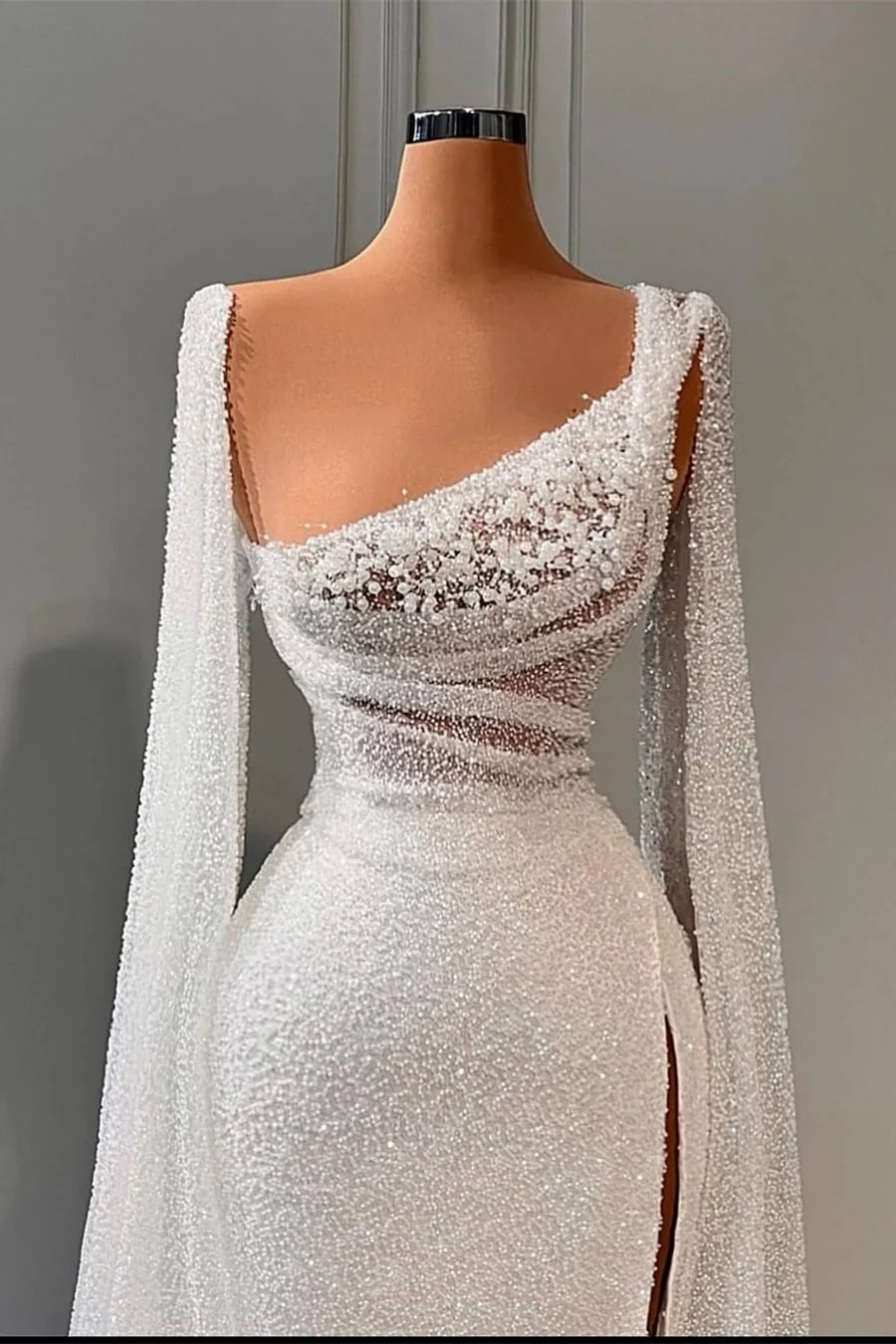 Elegant A-line Sequins Split Bridal Dress With Beads - Image 2