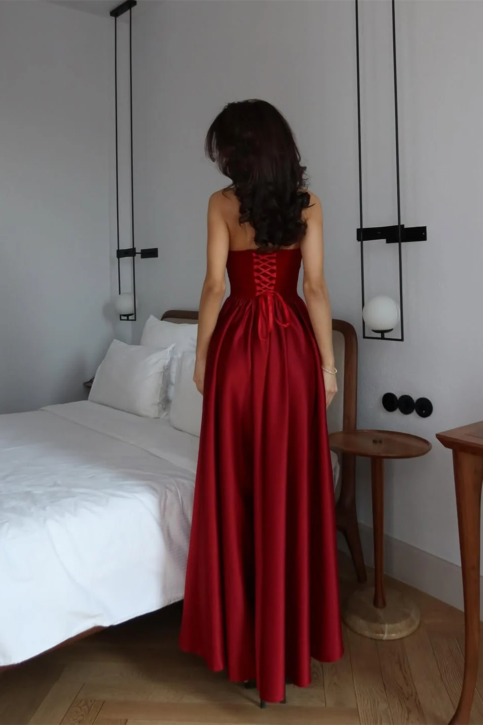Glamorous Burgundy Spaghetti-Straps Sleeveless Satin Prom Dresses A-Line With Lace-Up Back - Image 2