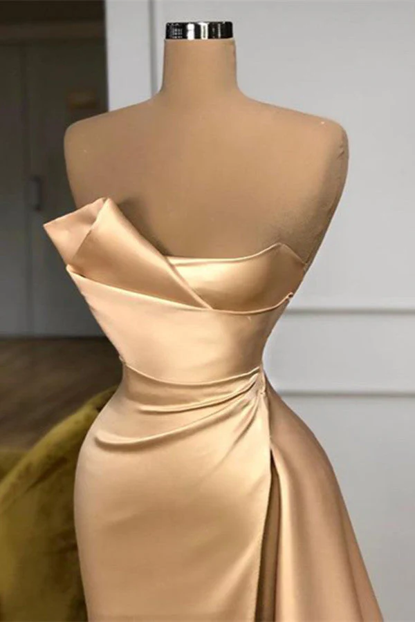 Glamorous Champagne Starpless Long Prom Dress With Split Online - Image 2