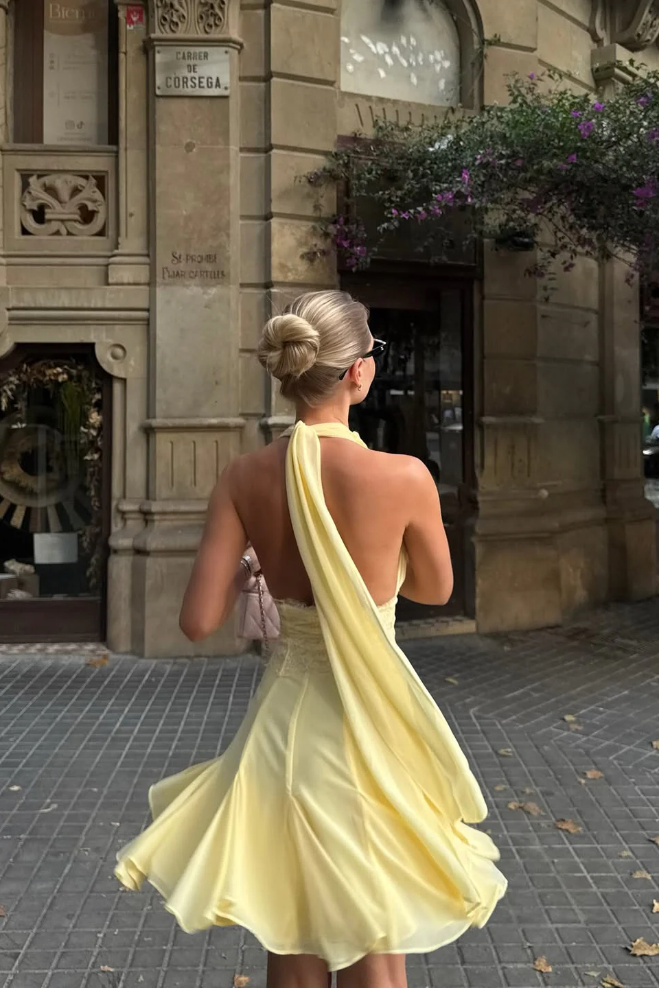 Glamorous Daffodil Halter V-Neck Chiffon Homecoming Dress Sleeveless Backless Mini A-Line With Ruffle - Image 3