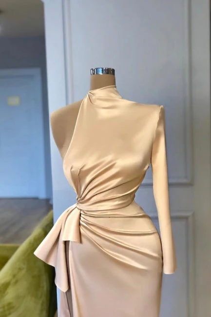 Charming High Neck Long Sleeves Prom Dresses Front Split Long - Image 2