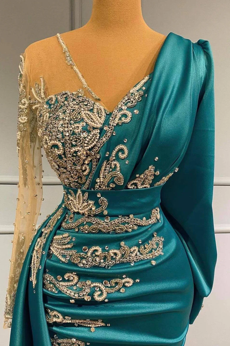 Glamorous Long Sleeve Mermaid Evening Dress With Lace Appliques Party Gowns - Image 2