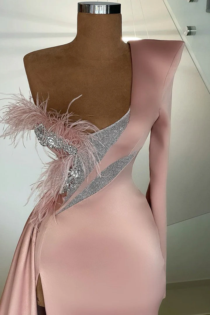 Glamorous Long Sleeve One Shoulder Mermaid Prom Dress Long With Slit - Image 2