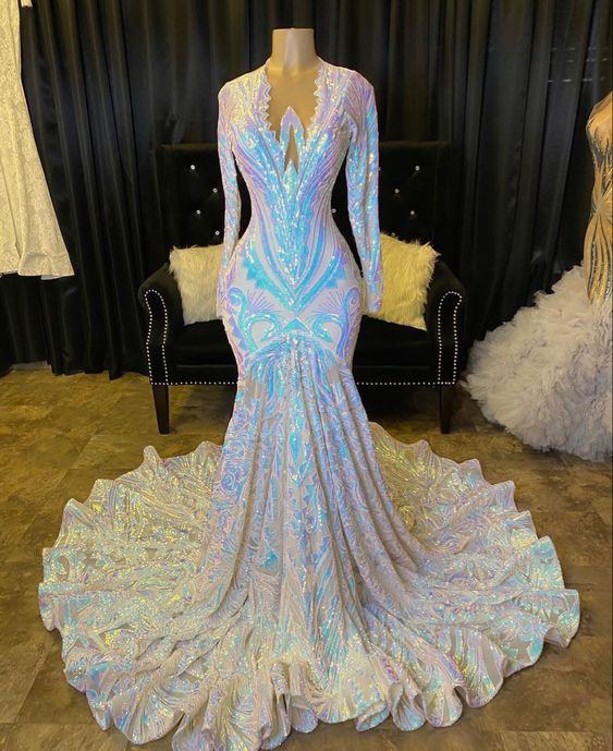 Fabulous Long Sleeves Prom Dress Mermaid Sequins On Sale - Image 2