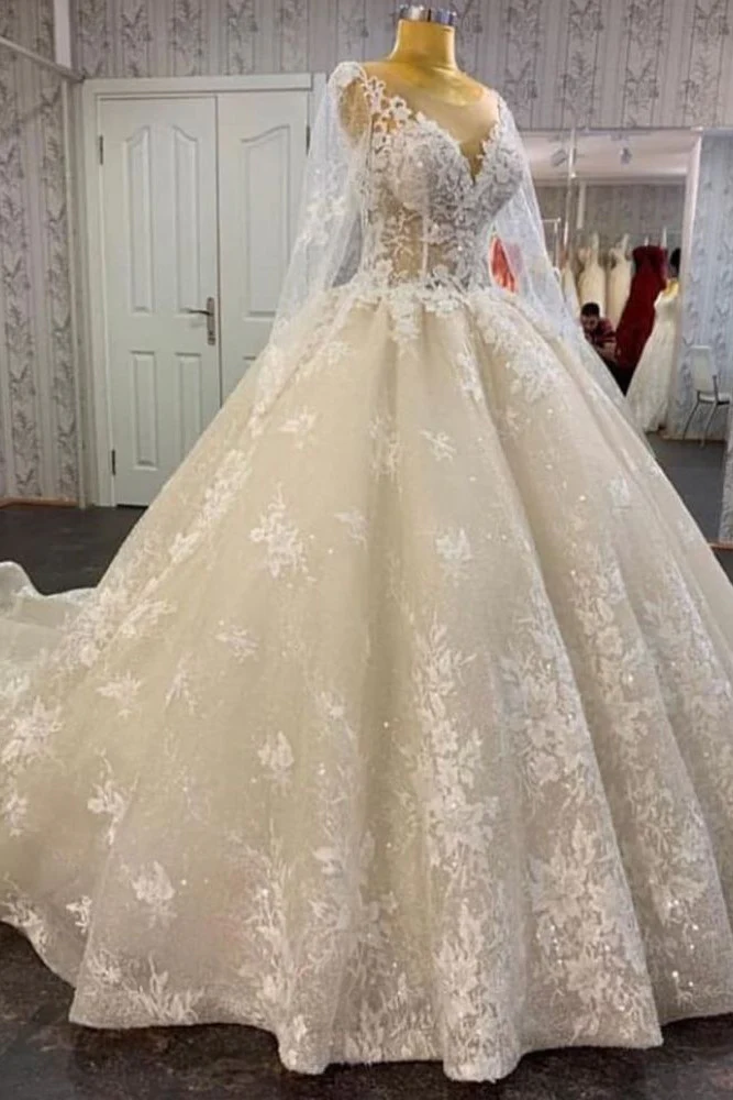 Glamorous Long Sleevess Lace A line Bridal Gown Pirncess Wedding Dress - Image 2