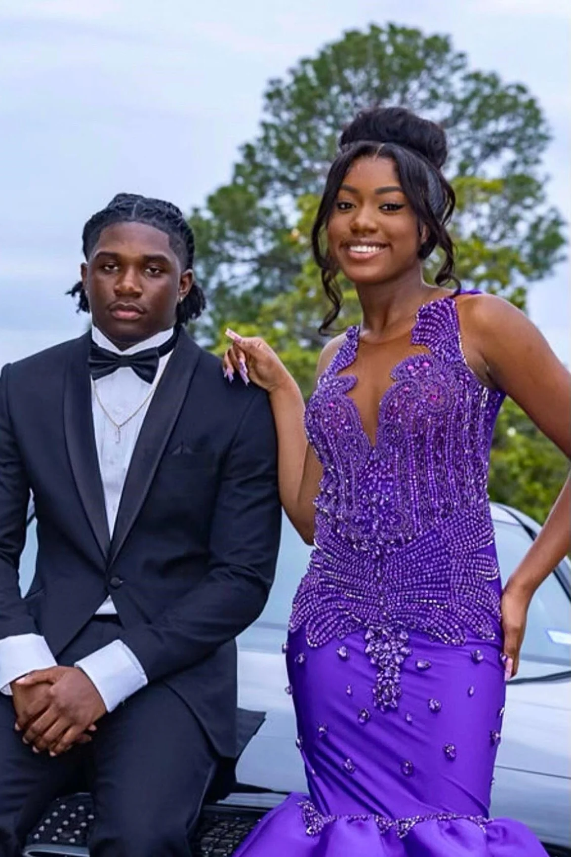 Glamorous Mermaid Purple Sleeveless Crystal Sexy Prom Dress - Image 2
