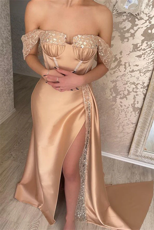 Elegant Off-the-shoulder Sequins Sleeveless Mermaid Evening Dresses With Split - Image 4