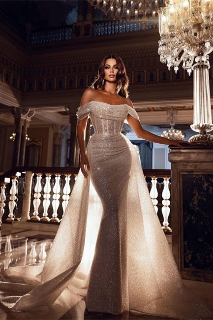 Glamorous Off-the-Shoulder Sequins Prom Dress Mermaid With Ruffle - Image 3