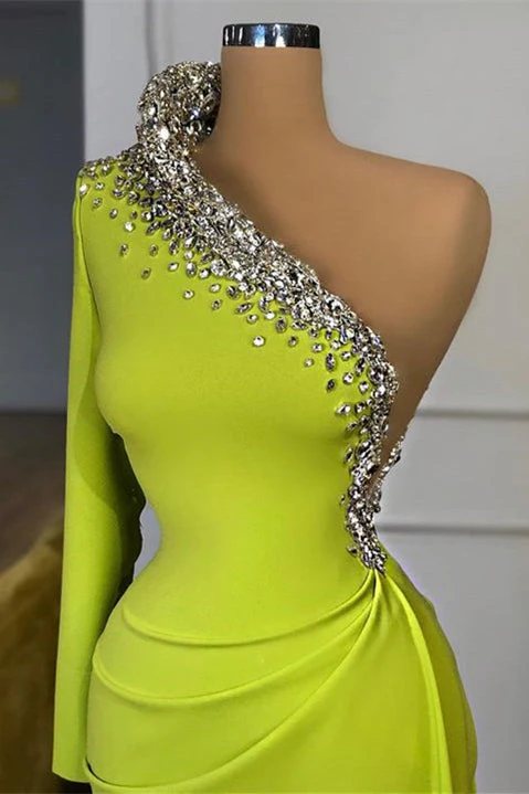 Glamorous One Shoulder Long Sleeves Mermaid Evening Dress With Beads - Image 2