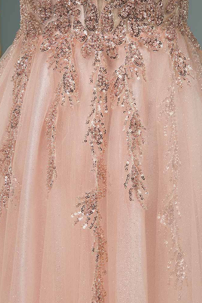 Glamorous Sequins V-Neck Long Evening Prom Dress Floor Length - Image 4