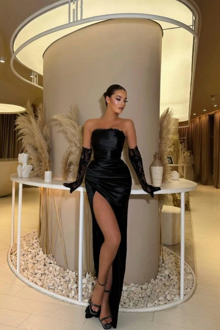 Modern Strapless Mermaid Column Prom Dress Ruffles - Image 2