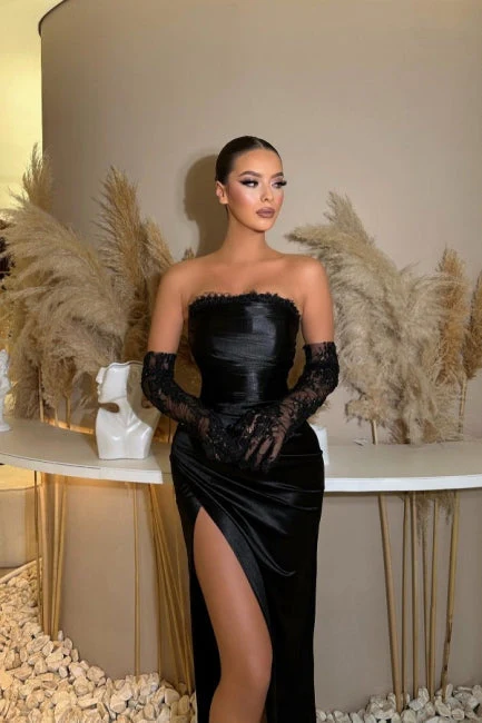 Modern Strapless Mermaid Column Prom Dress Ruffles - Image 3