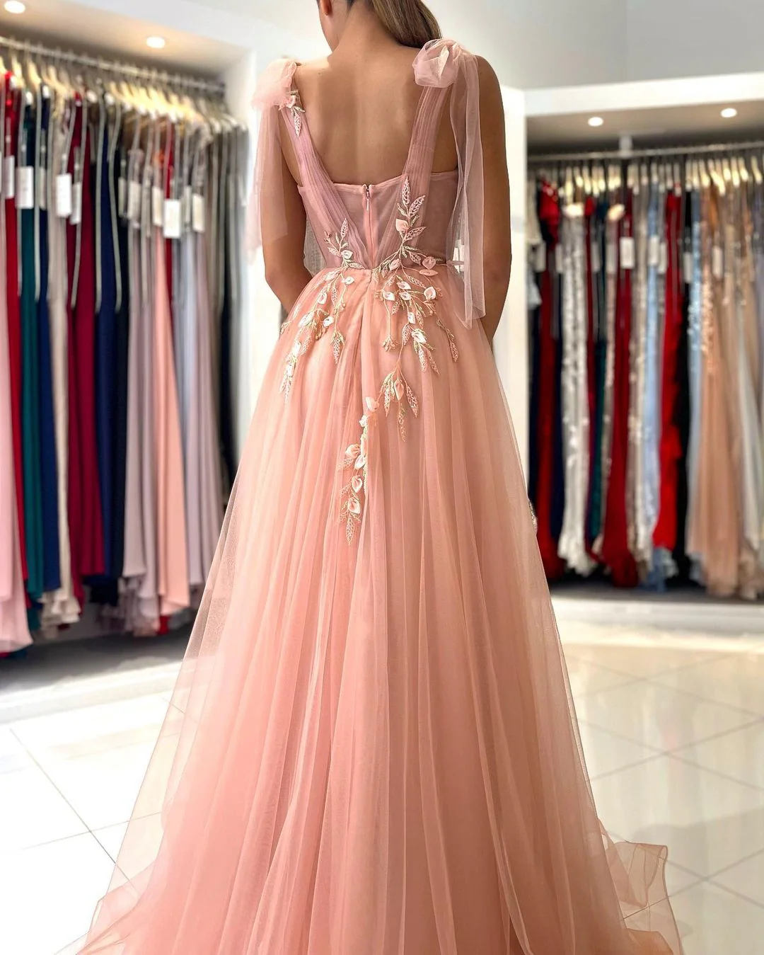 Glamorous Sweetheart Straps Tulle Evening Dress Long With Split - Image 2