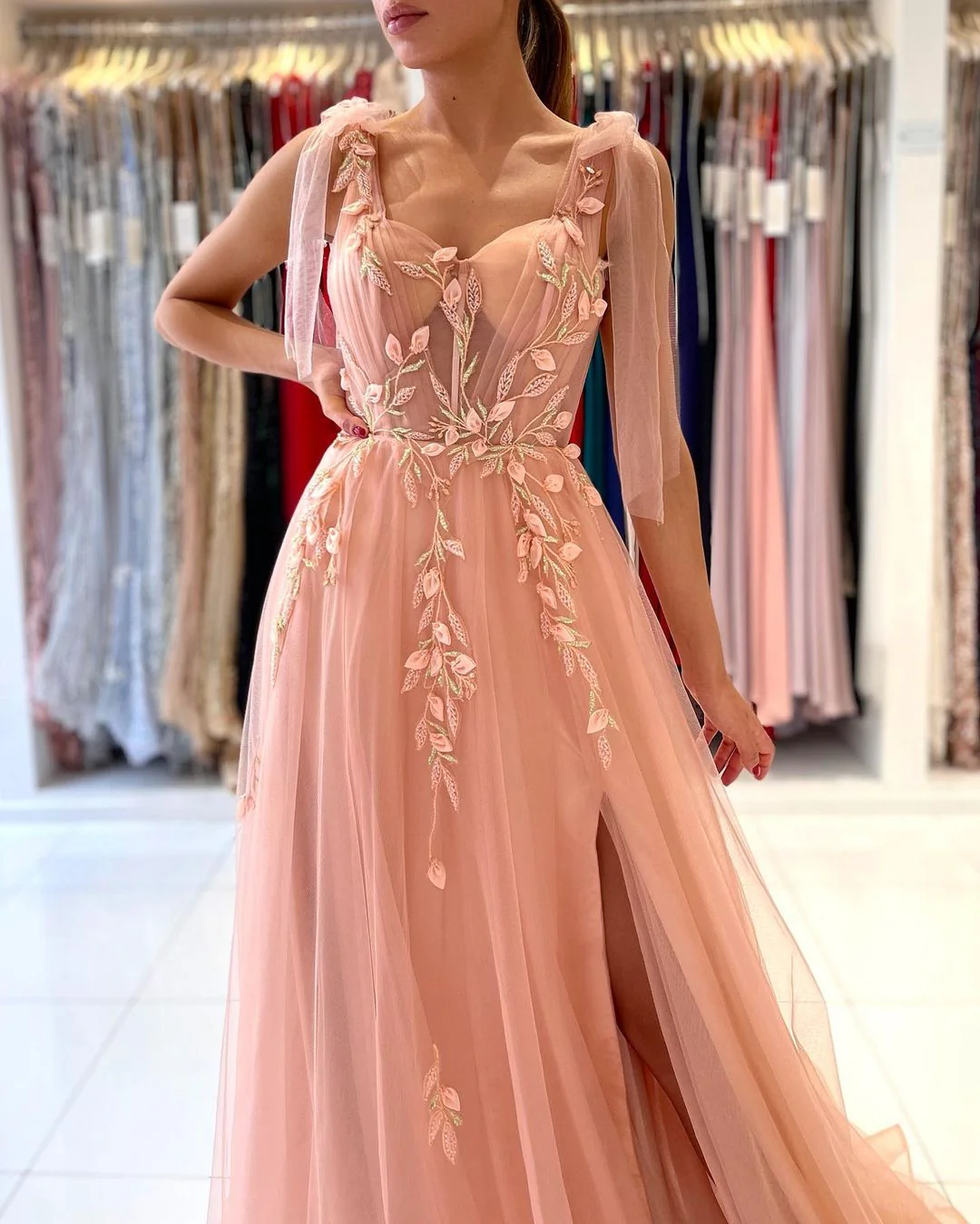 Glamorous Sweetheart Straps Tulle Evening Dress Long With Split - Image 3