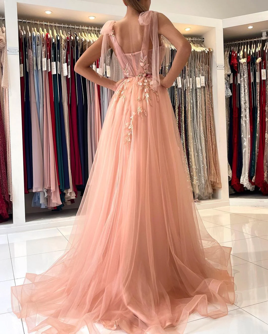 Glamorous Sweetheart Straps Tulle Evening Dress Long With Split - Image 4